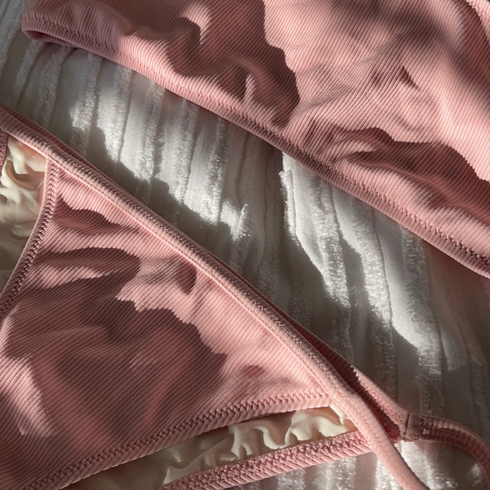 SOLID & STRIPED Pink Ribbed One-Shoulder Bikini Set - Picture 2 of 4